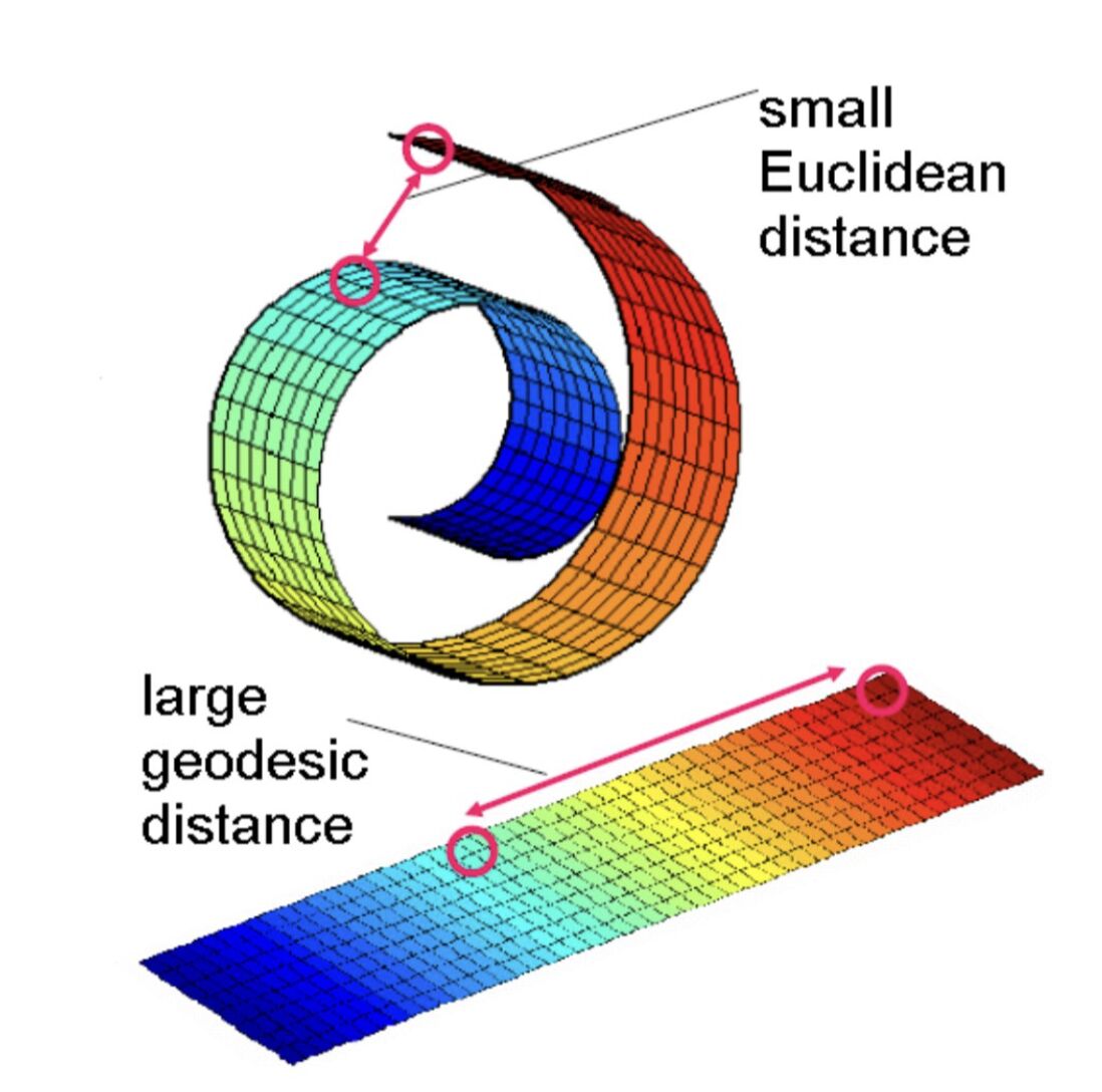 Visualisation de la distance euclidienne dans un espace géodésique